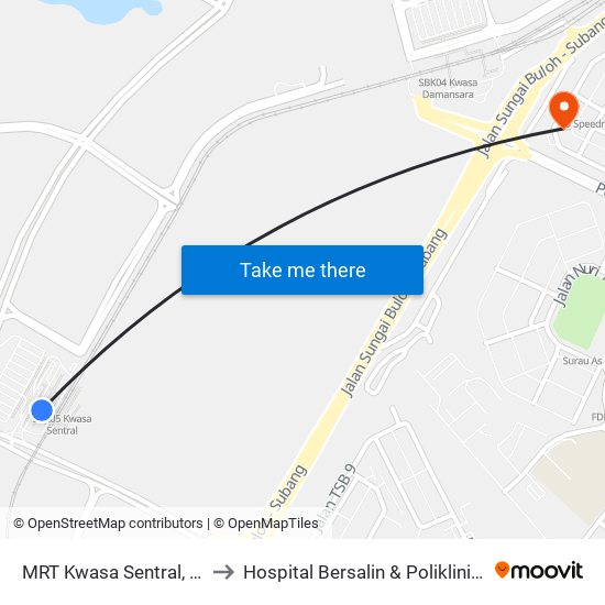 MRT Kwasa Sentral, Pintu A (Sa1020) to Hospital Bersalin & Poliklinik Pusrawi Corporation map