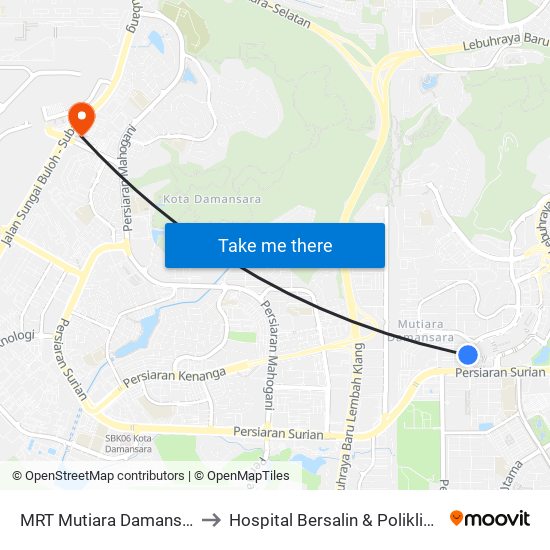 MRT Mutiara Damansara, Pintu C (Pj814) to Hospital Bersalin & Poliklinik Pusrawi Corporation map