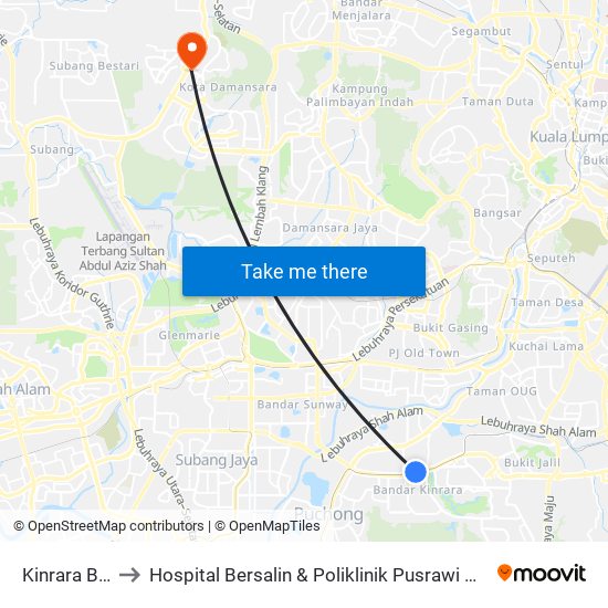 Kinrara B.K.5 to Hospital Bersalin & Poliklinik Pusrawi Corporation map