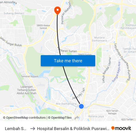Lembah Subang to Hospital Bersalin & Poliklinik Pusrawi Corporation map