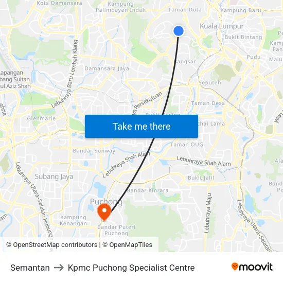 Semantan to Kpmc Puchong Specialist Centre map