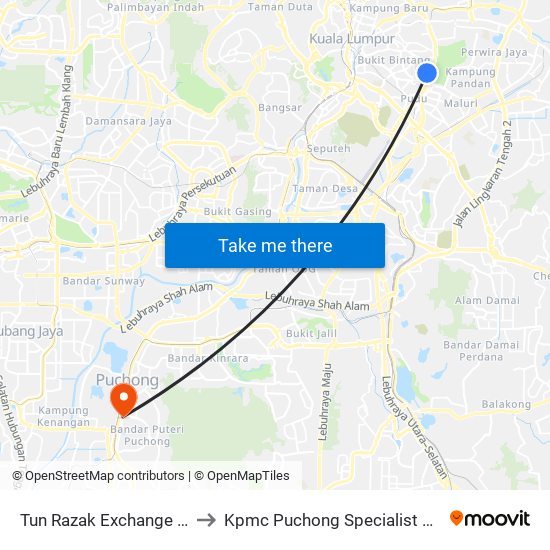 Tun Razak Exchange (Trx) to Kpmc Puchong Specialist Centre map