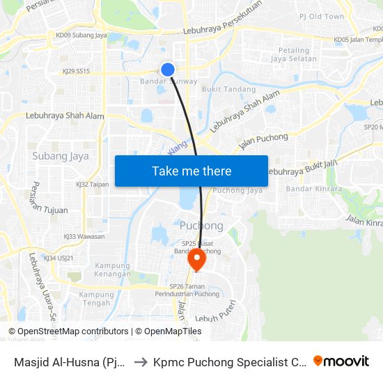 Masjid Al-Husna (Pj614) to Kpmc Puchong Specialist Centre map