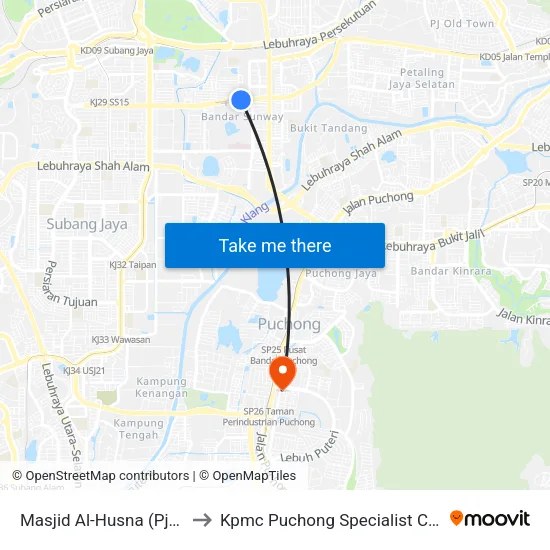 Masjid Al-Husna (Pj614) to Kpmc Puchong Specialist Centre map