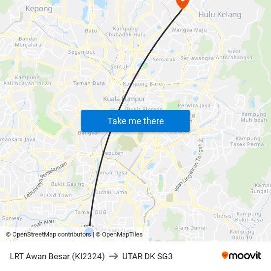 LRT Awan Besar (Kl2324) to UTAR DK SG3 map