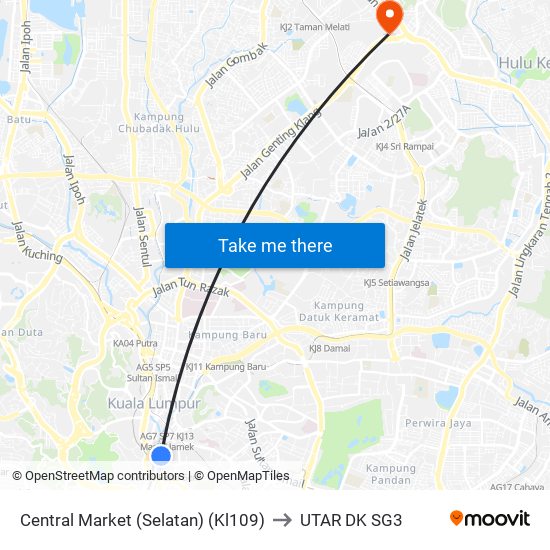 Central Market (Selatan) (Kl109) to UTAR DK SG3 map