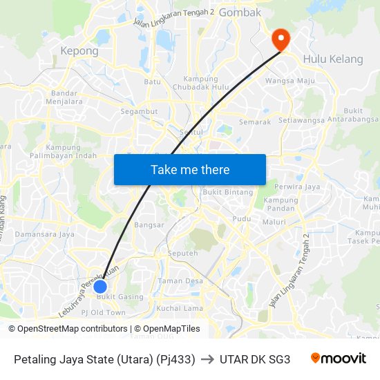 Petaling Jaya State (Utara) (Pj433) to UTAR DK SG3 map