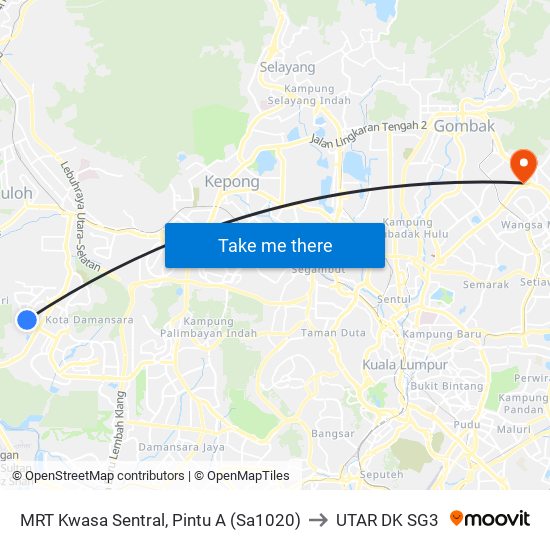 MRT Kwasa Sentral, Pintu A (Sa1020) to UTAR DK SG3 map
