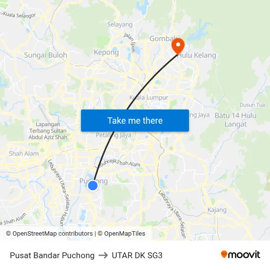 Pusat Bandar Puchong to UTAR DK SG3 map