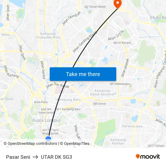 Pasar Seni to UTAR DK SG3 map