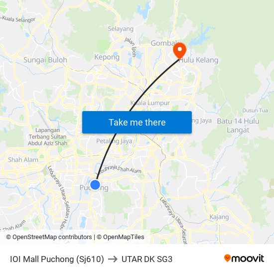 IOI Mall Puchong (Sj610) to UTAR DK SG3 map