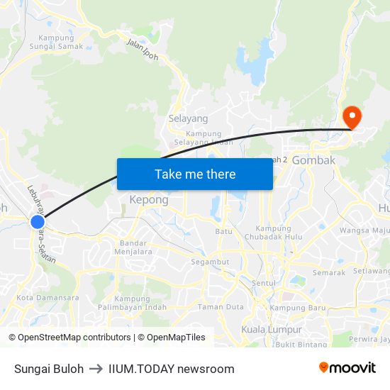 Sungai Buloh to IIUM.TODAY newsroom map