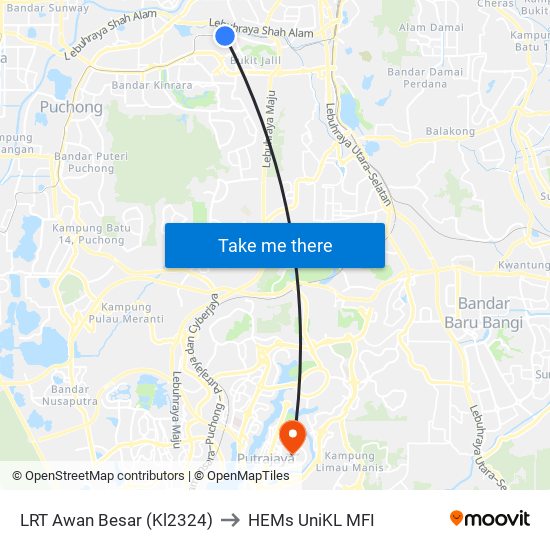 LRT Awan Besar (Kl2324) to HEMs UniKL MFI map