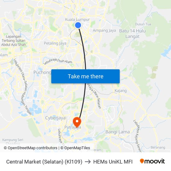 Central Market (Selatan) (Kl109) to HEMs UniKL MFI map
