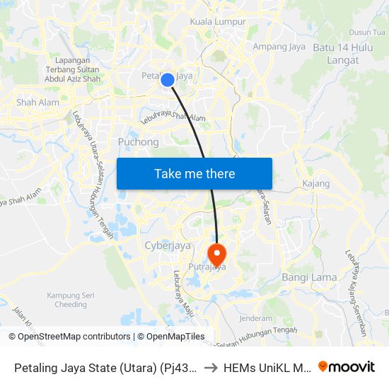 Petaling Jaya State (Utara) (Pj433) to HEMs UniKL MFI map