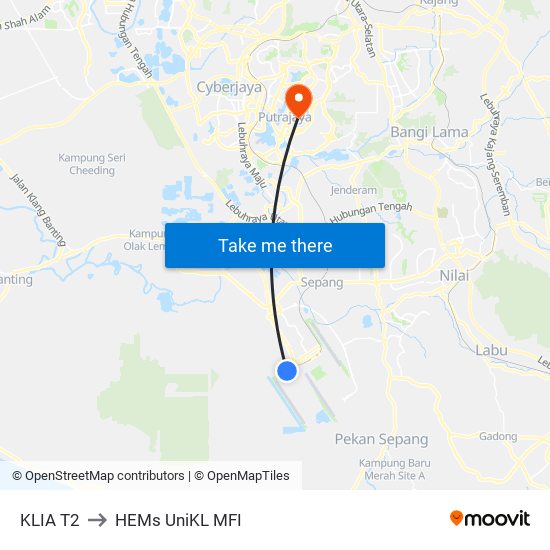 KLIA T2 to HEMs UniKL MFI map