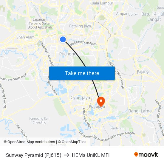 Sunway Pyramid (Pj615) to HEMs UniKL MFI map