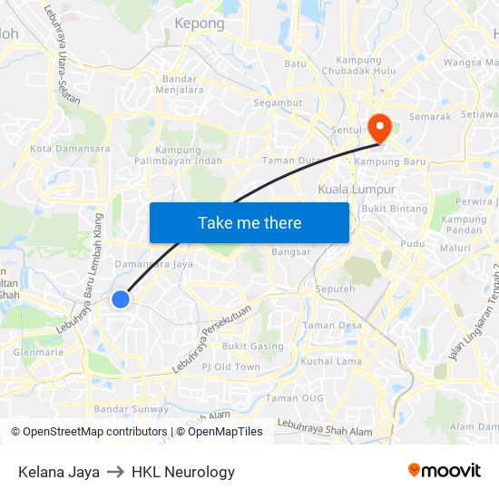 Kelana Jaya to HKL Neurology map