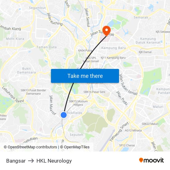Bangsar to HKL Neurology map