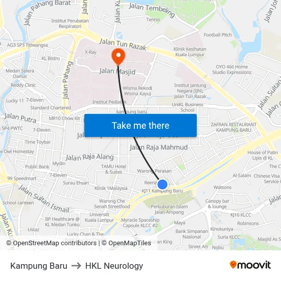 Kampung Baru to HKL Neurology map