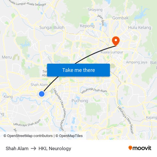 Shah Alam to HKL Neurology map