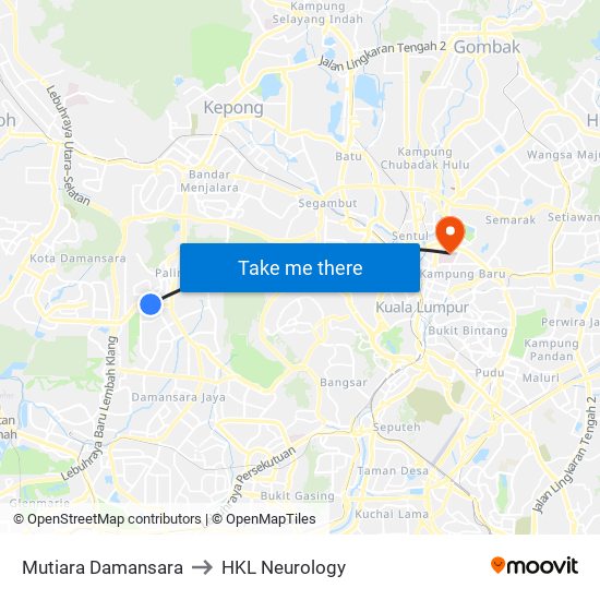 Mutiara Damansara to HKL Neurology map