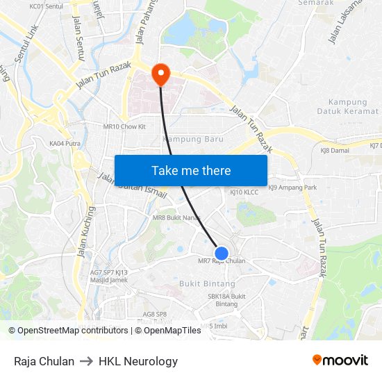 Raja Chulan to HKL Neurology map