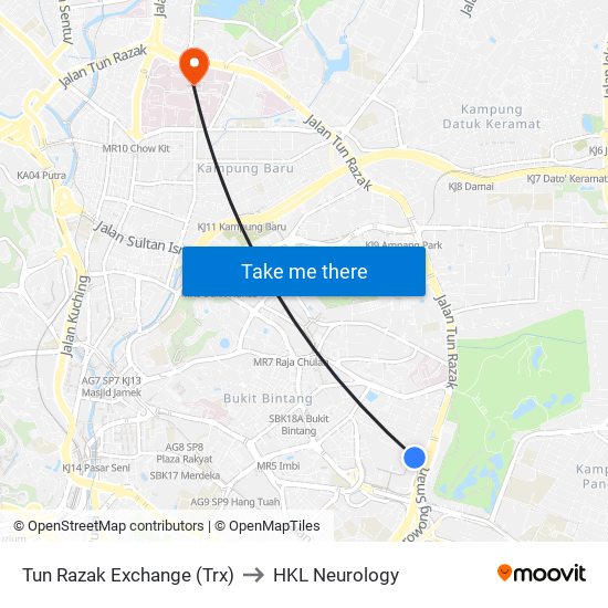 Tun Razak Exchange (Trx) to HKL Neurology map