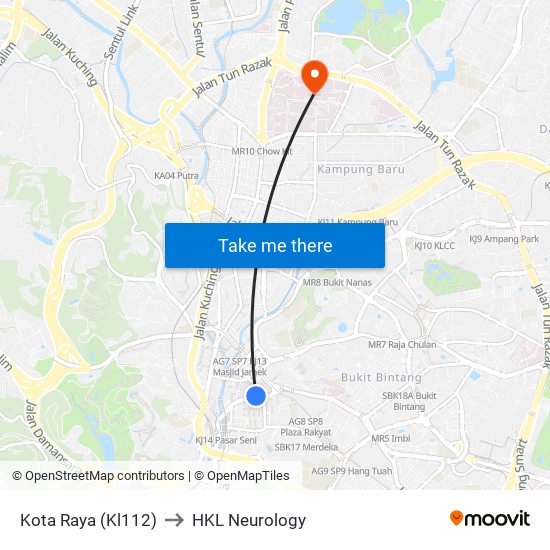 Kota Raya (Kl112) to HKL Neurology map