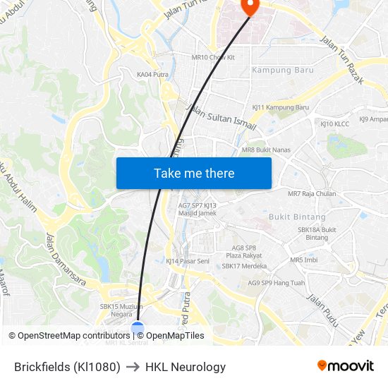 Brickfields (Kl1080) to HKL Neurology map