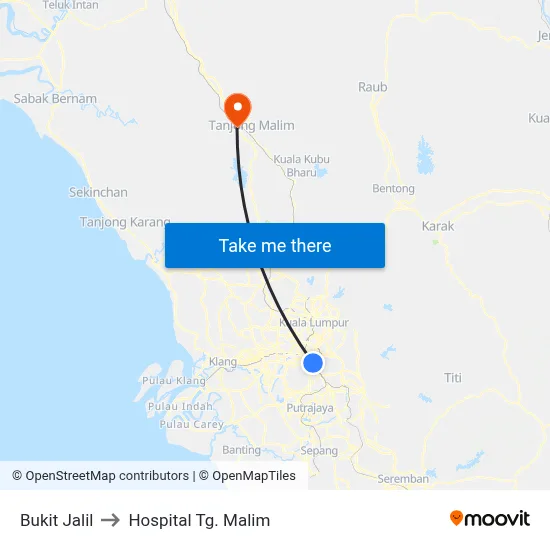 Bukit Jalil to Hospital Tg. Malim map