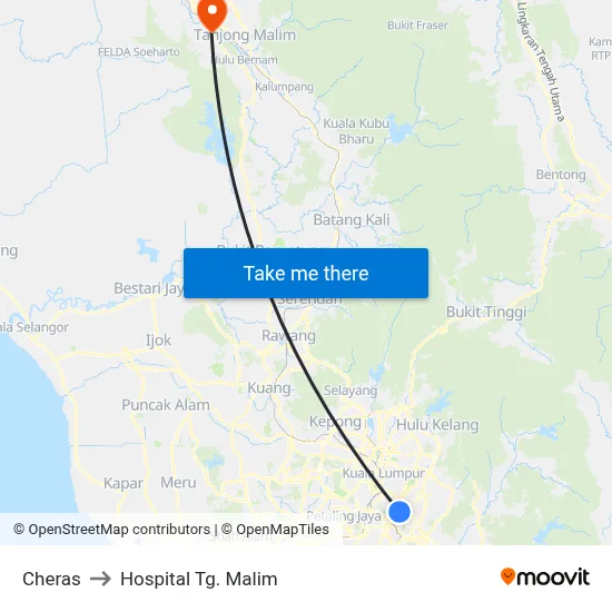 Cheras to Hospital Tg. Malim map