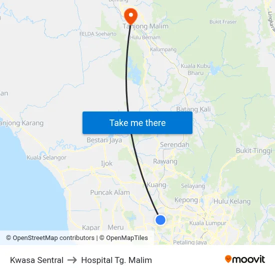 Kwasa Sentral to Hospital Tg. Malim map