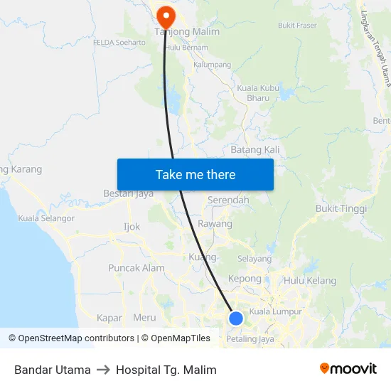 Bandar Utama to Hospital Tg. Malim map