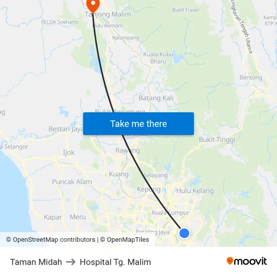 Taman Midah to Hospital Tg. Malim map