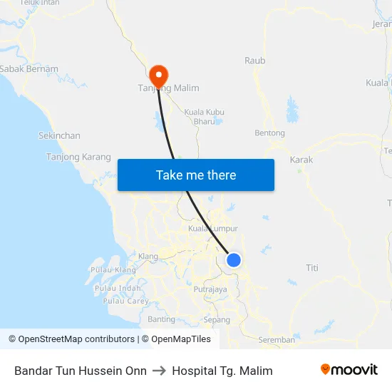 Bandar Tun Hussein Onn to Hospital Tg. Malim map