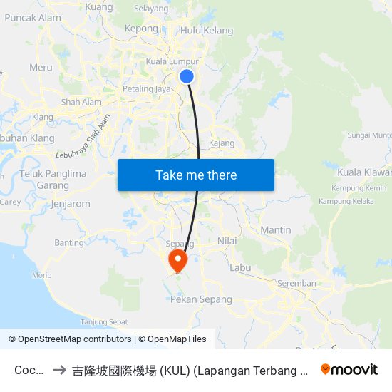 Cochrane to 吉隆坡國際機場 (KUL) (Lapangan Terbang Antarabangsa Kuala Lumpur) map