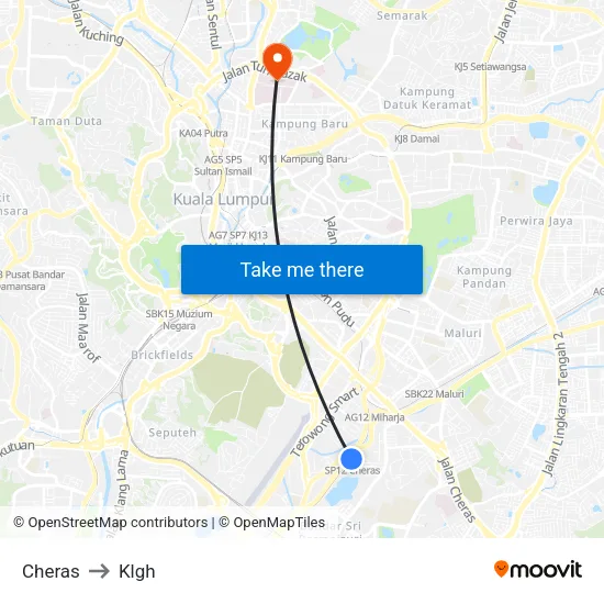 Cheras to Klgh map