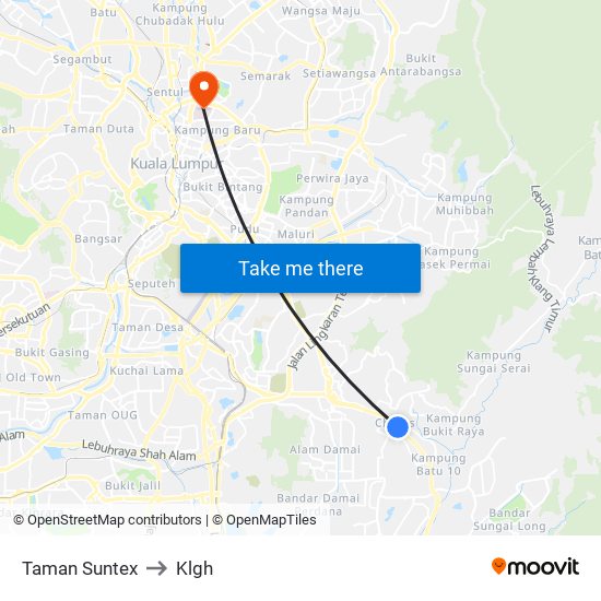 Taman Suntex to Klgh map