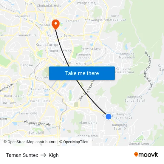 Taman Suntex to Klgh map