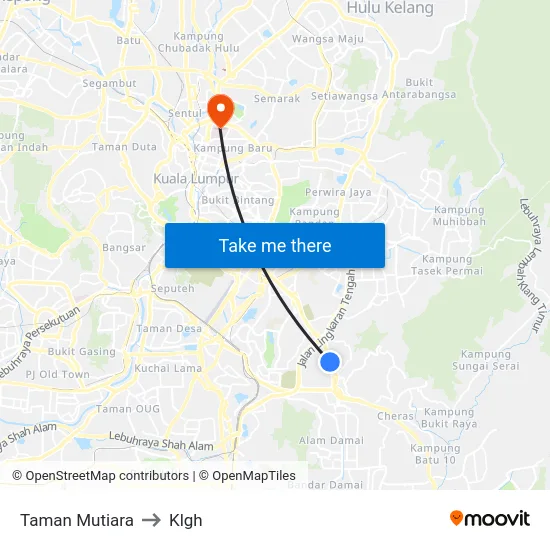 Taman Mutiara to Klgh map