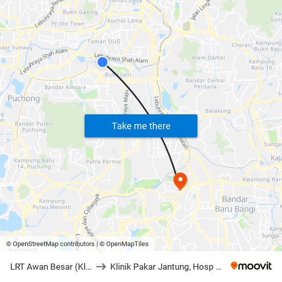 LRT Awan Besar (Kl2324) to Klinik Pakar Jantung, Hosp Serdang. map