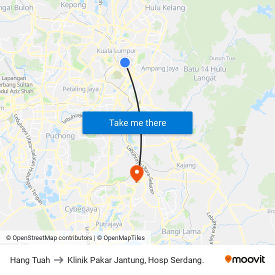 Hang Tuah to Klinik Pakar Jantung, Hosp Serdang. map