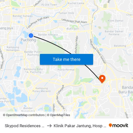 Skypod Residences (Sj447) to Klinik Pakar Jantung, Hosp Serdang. map