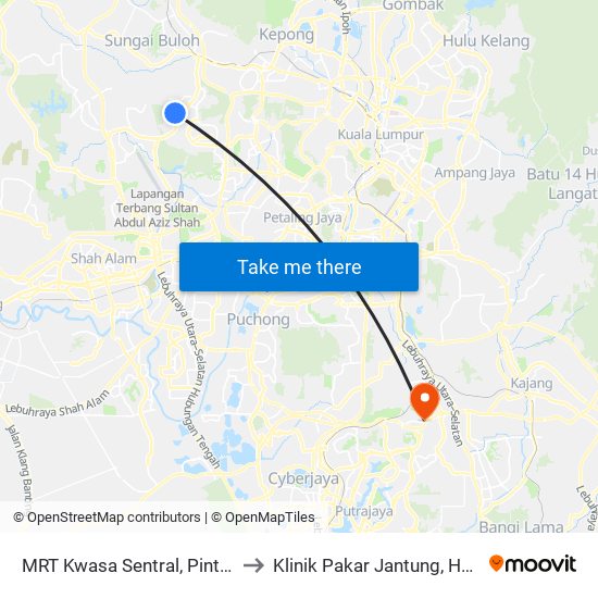 MRT Kwasa Sentral, Pintu A (Sa1020) to Klinik Pakar Jantung, Hosp Serdang. map