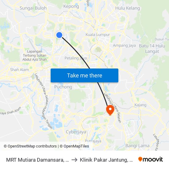 MRT Mutiara Damansara, Pintu B (Pj809) to Klinik Pakar Jantung, Hosp Serdang. map