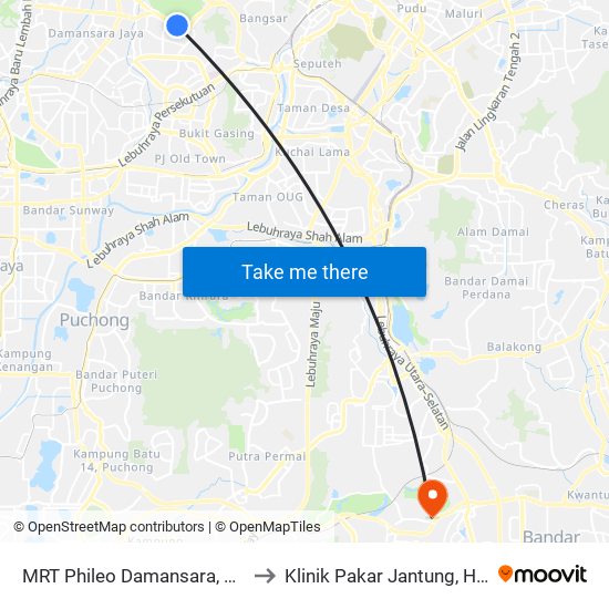 MRT Phileo Damansara, Pintu A (Pj823) to Klinik Pakar Jantung, Hosp Serdang. map
