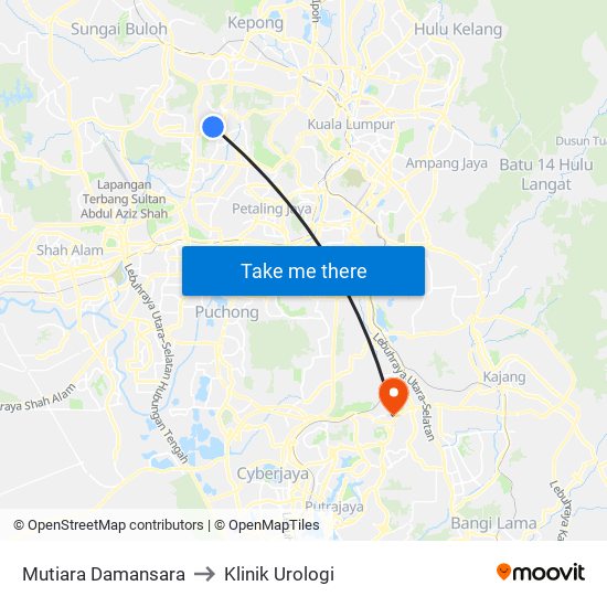 Mutiara Damansara to Klinik Urologi map
