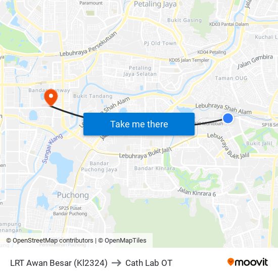 LRT Awan Besar (Kl2324) to Cath Lab OT map