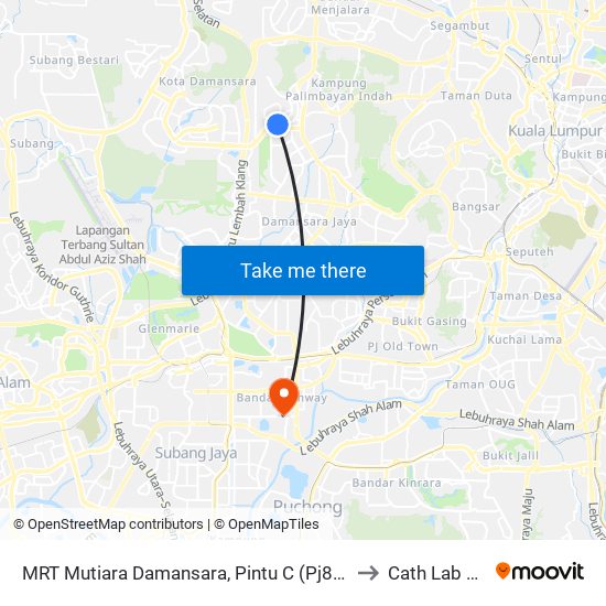MRT Mutiara Damansara, Pintu C (Pj814) to Cath Lab OT map